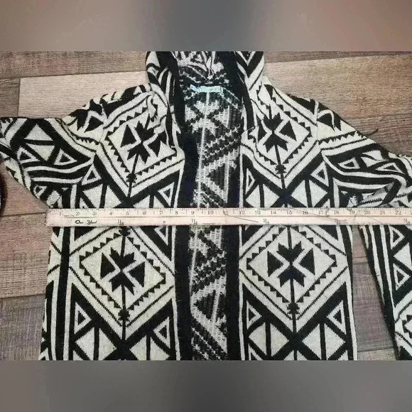 Maurices Black White Geometric Open-Front LS Hooded Cardigan - Women's Med - Picture 5 of 6